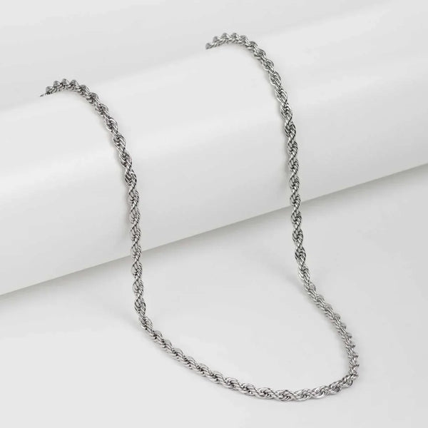 Men Silver-Plated Stainless Steel Rope Chain Necklace