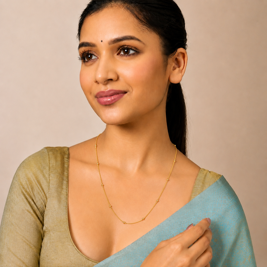Premium Delicate Gold-Plated Beaded Chain Necklace with Secure Hook Lock for Women