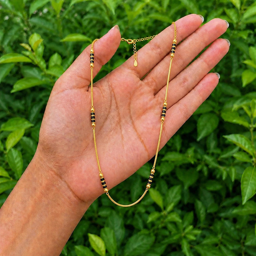 Classic Black Beads Mangalsutra Necklace with Gold-Plated Finish
