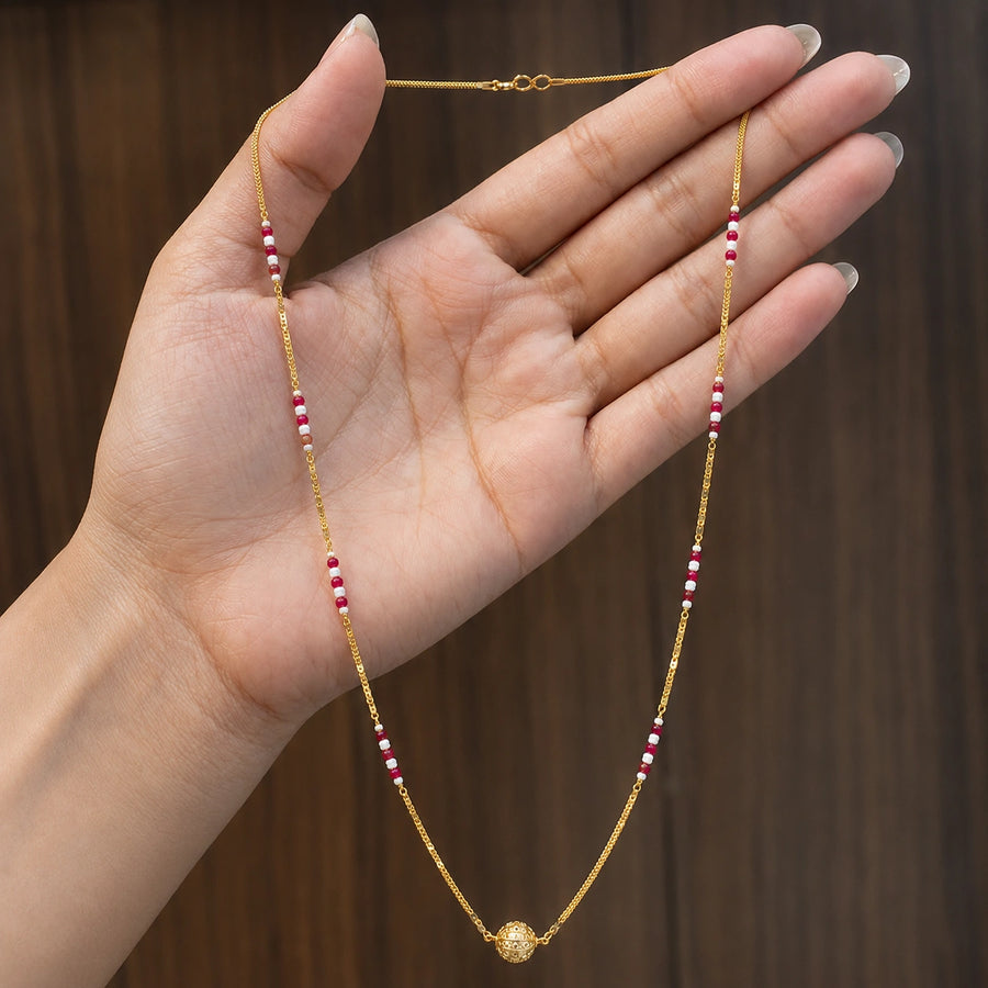 Modern Traditional Gold Chain Necklace with Ruby Accent for Everyday