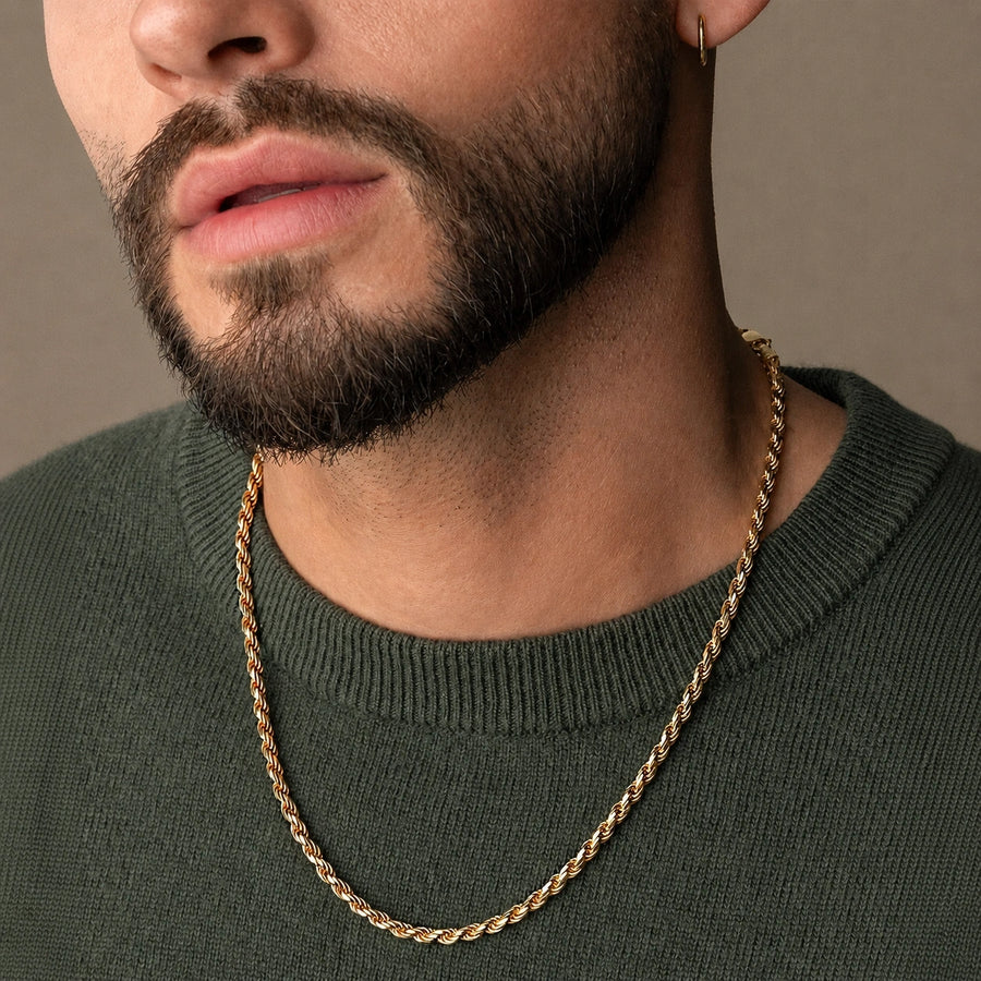Men 18K Gold-Plated Stainless Steel Rope Chain Necklace