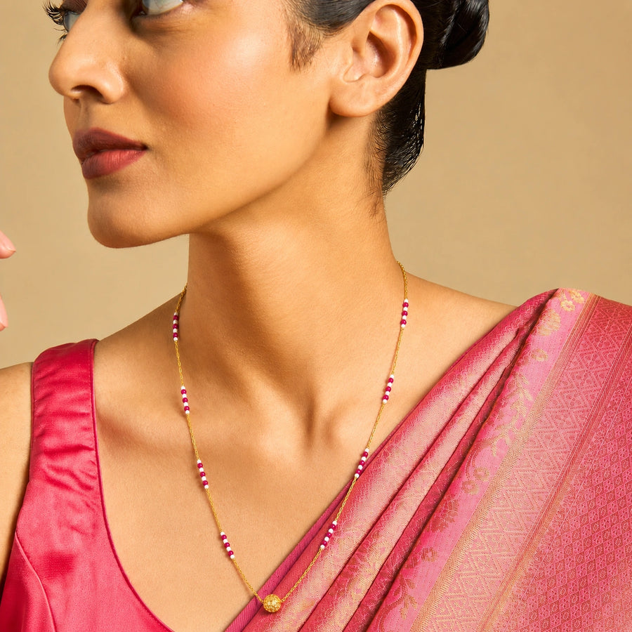 Modern Traditional Gold Chain Necklace with Ruby Accent for Everyday