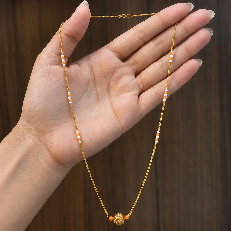 Modern Traditional Gold Chain Necklace with Orange Accent for Everyday