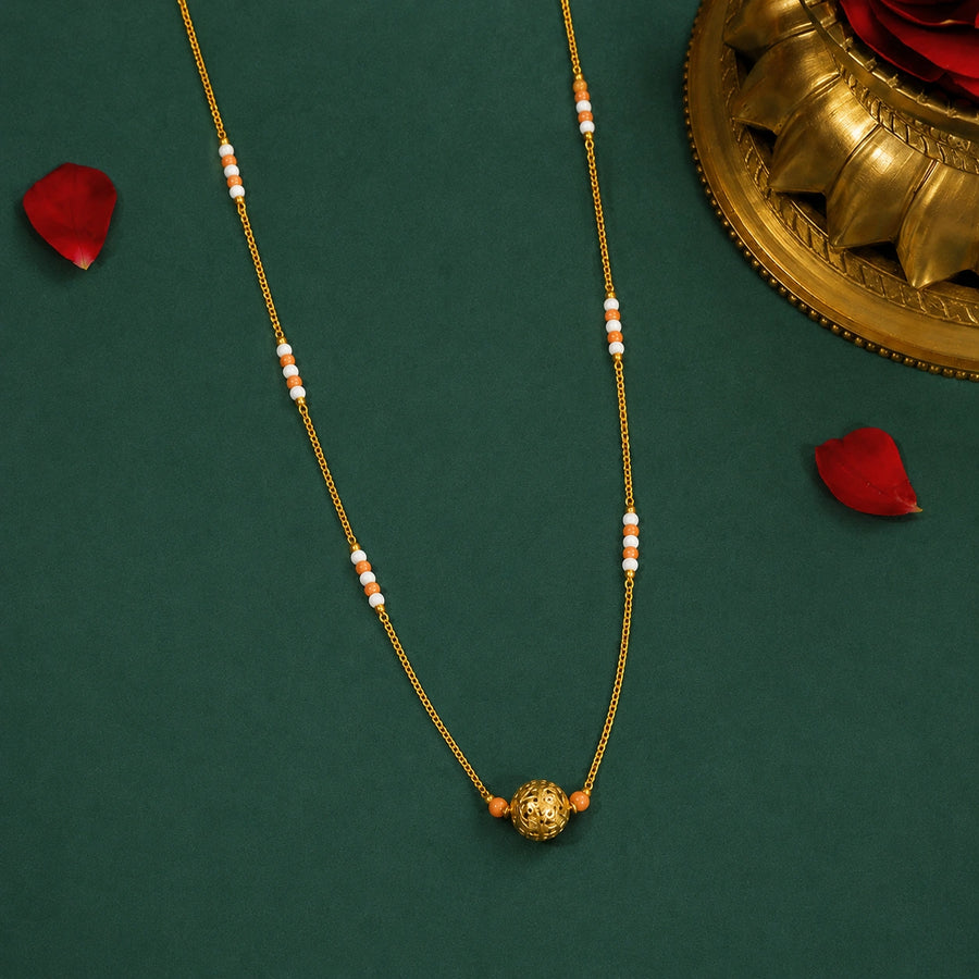 Modern Traditional Gold Chain Necklace with Orange Accent for Everyday