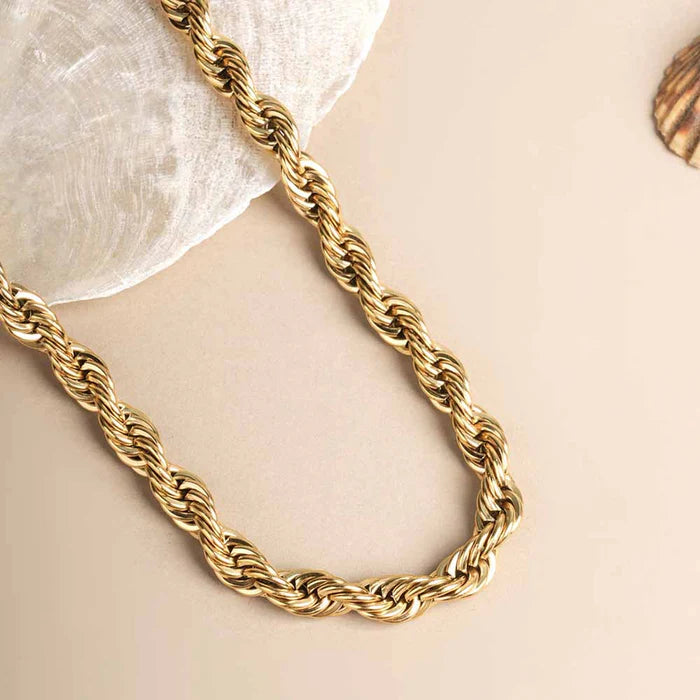 Men 18K Gold-Plated Stainless Steel Rope Chain Necklace