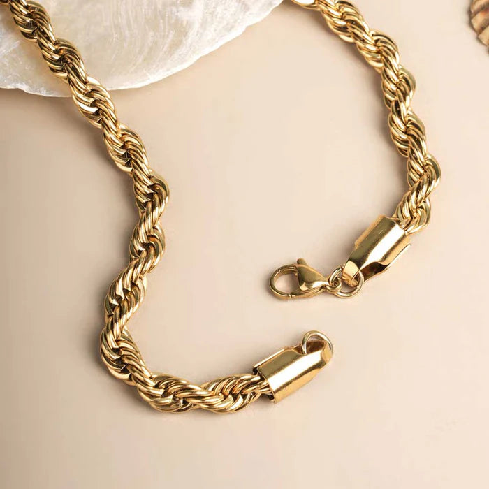 Men 18K Gold-Plated Stainless Steel Rope Chain Necklace