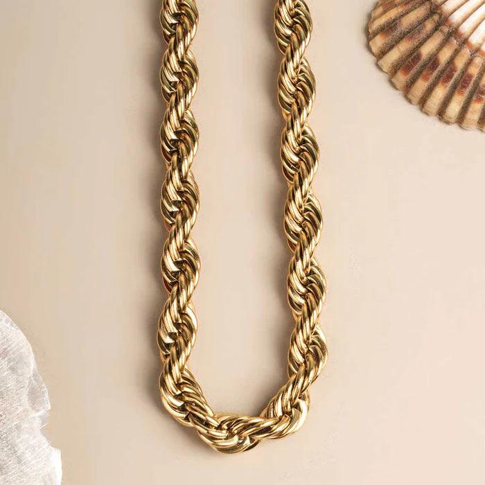 Men 18K Gold-Plated Stainless Steel Rope Chain Necklace