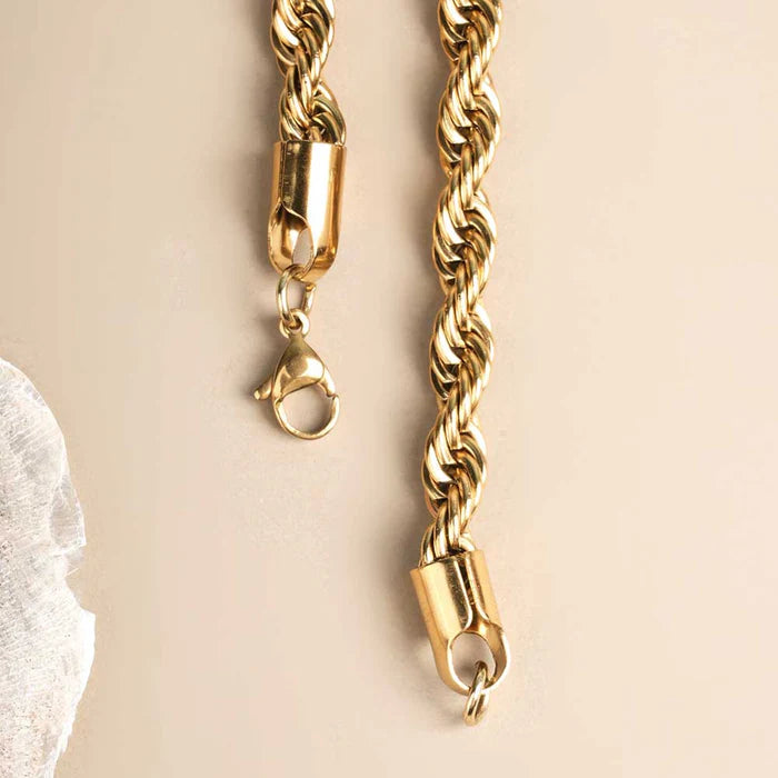 Men 18K Gold-Plated Stainless Steel Rope Chain Necklace