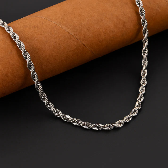 Men Silver-Plated Stainless Steel Rope Chain Necklace