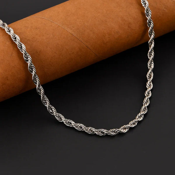 Men Silver-Plated Stainless Steel Rope Chain Necklace
