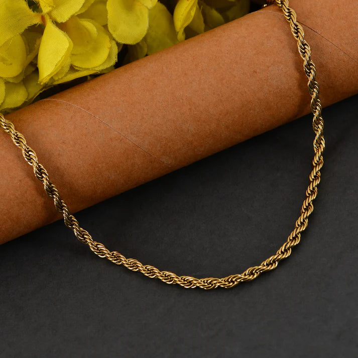 Men 18K Gold-Plated Stainless Steel Rope Chain Necklace