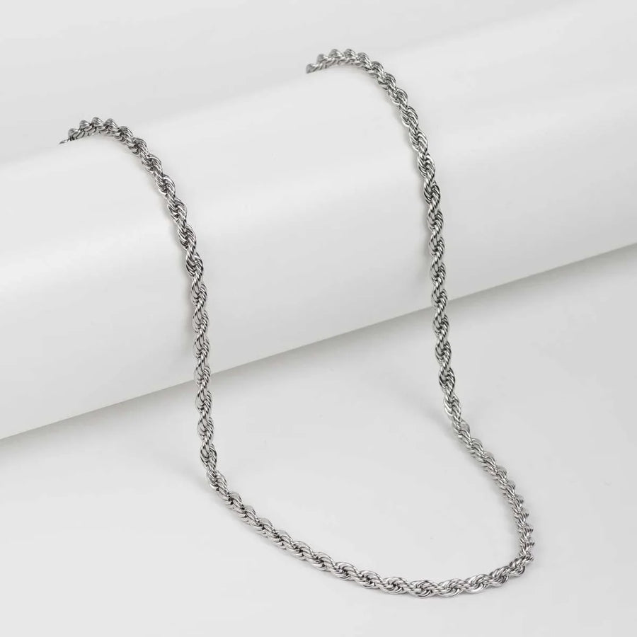 Men Silver-Plated Stainless Steel Rope Chain Necklace