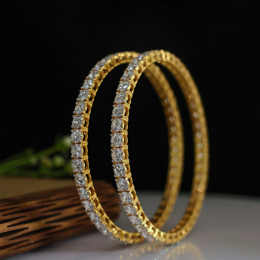 Classic Solitaire Bangles 3MM| 18k Gold Plated