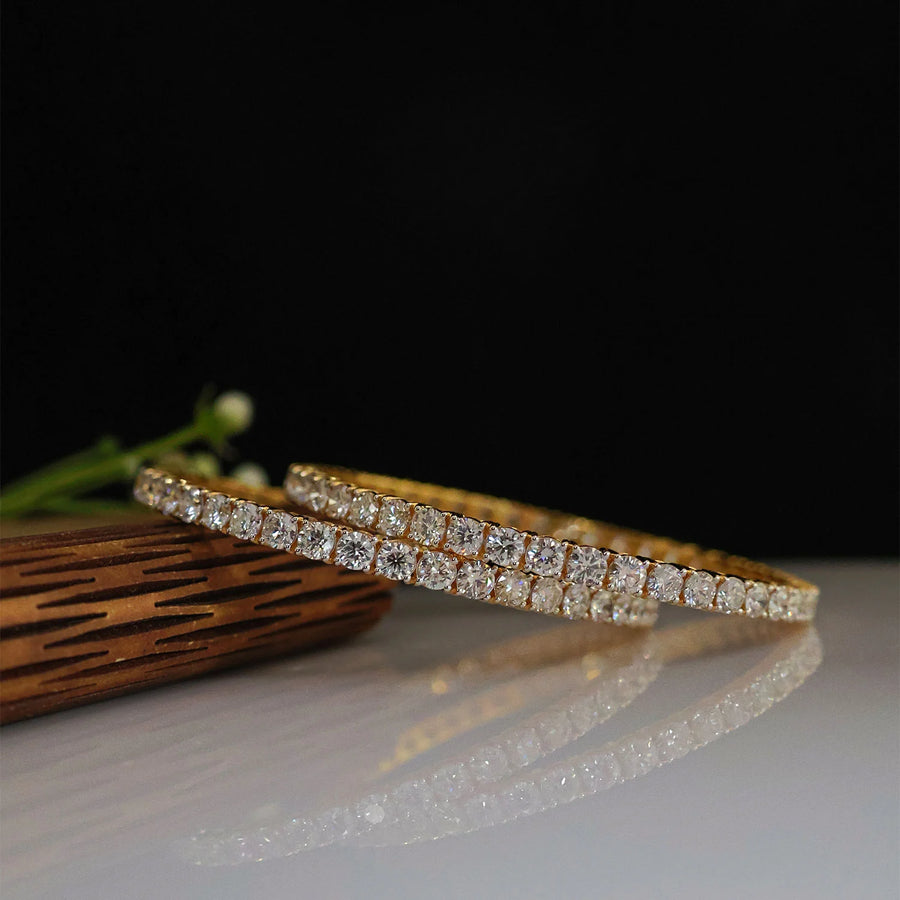 Classic Solitaire Bangles 3MM| 18k Gold Plated