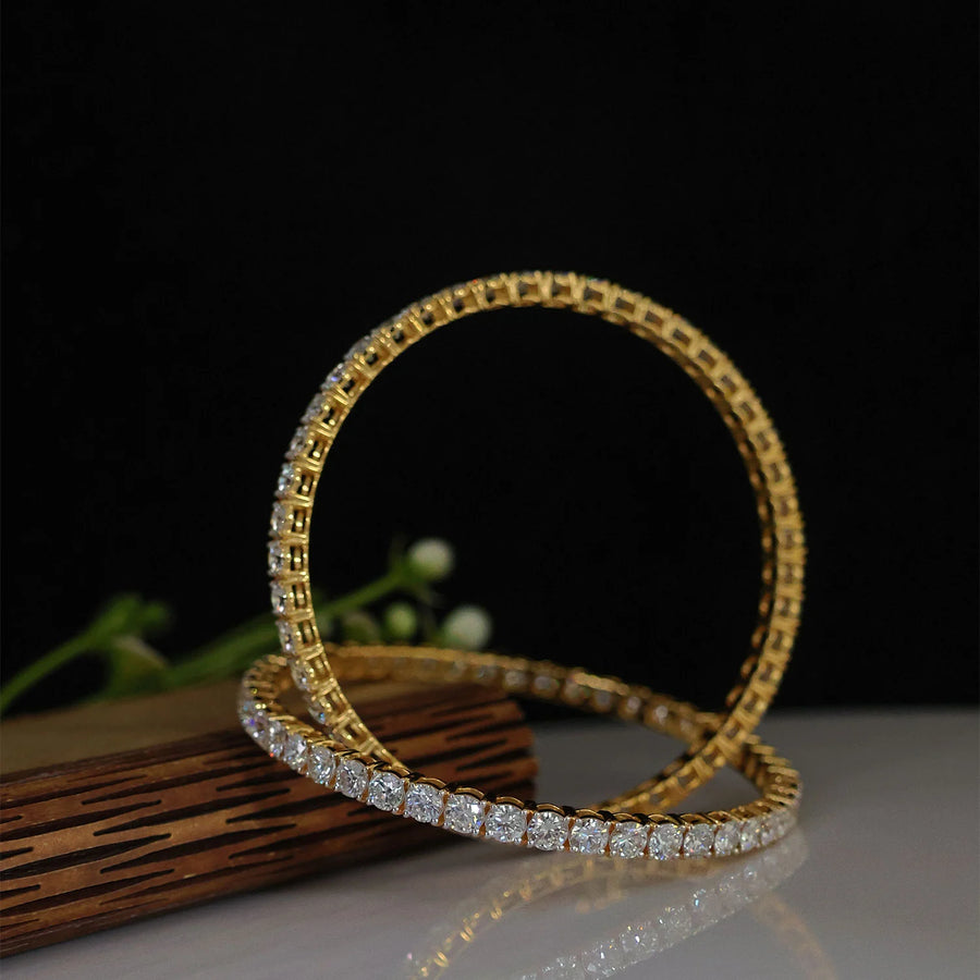 Classic Solitaire Bangles 3MM| 18k Gold Plated