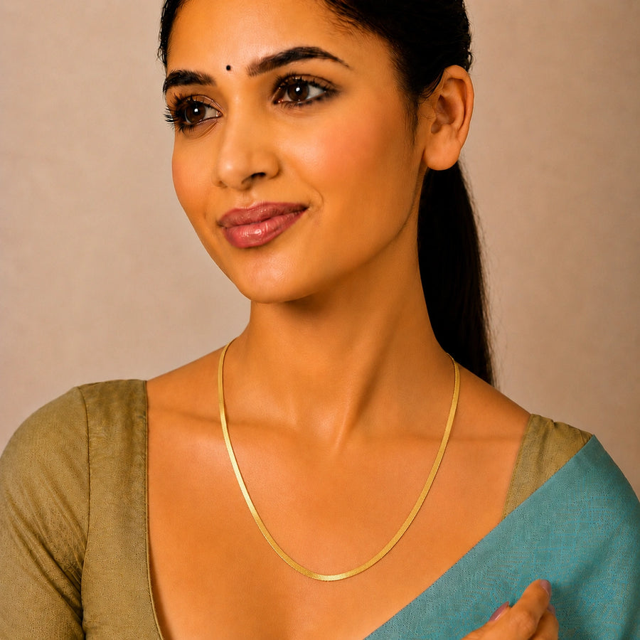 Elegant Luxury Gold-Plated Herringbone Chain Necklace For Daily Wear Women