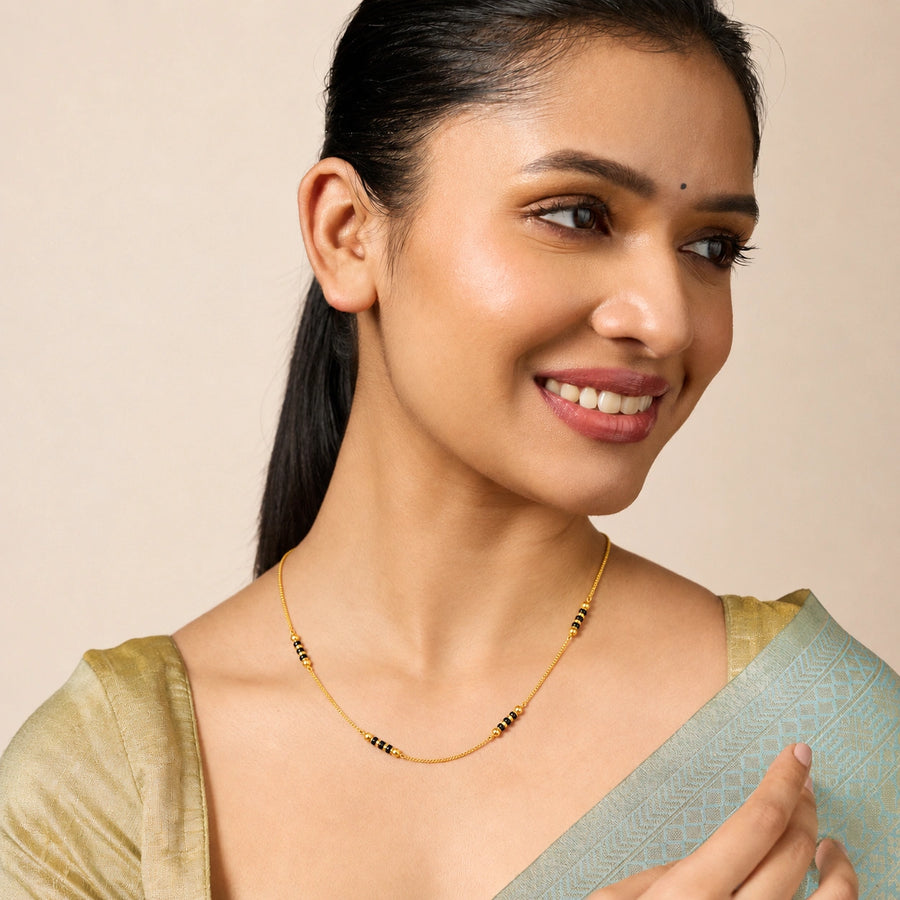 Classic Black Beads Mangalsutra Necklace with Gold-Plated Finish
