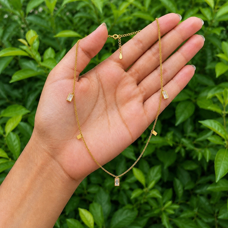 Luxe Baguette Charm Gold-Plated Necklace For Women