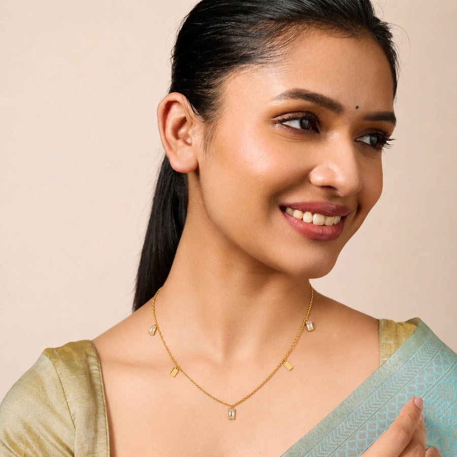 Luxe Baguette Charm Gold-Plated Necklace For Women